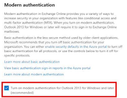 office 2013 enable modern authentication