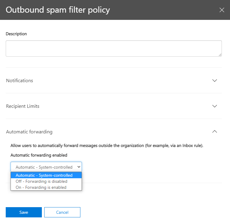 Outbound spam policy